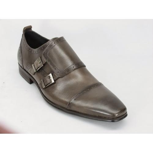 Carrucci Gray Genuine Leather Perforation Monkstrap Shoes KS20119-15.